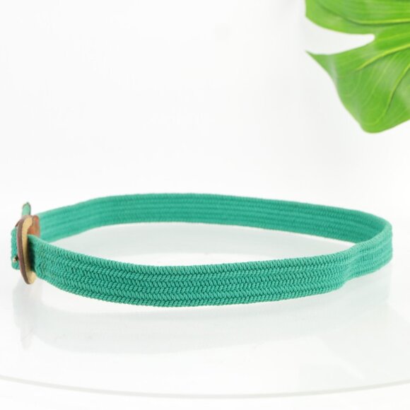 Talbots Womens Belt Size XL Extra Large Kelly Green Woven Elastic Leather Tip - Picture 5 of 13